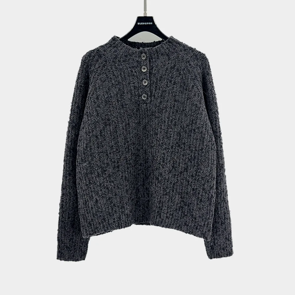 Wool-Blend Women's T-Shirt Y2K Button Detail Simple Elegant Commuter Round Neck Long Sleeve Base Layer Top 2025 Fall/Winter New