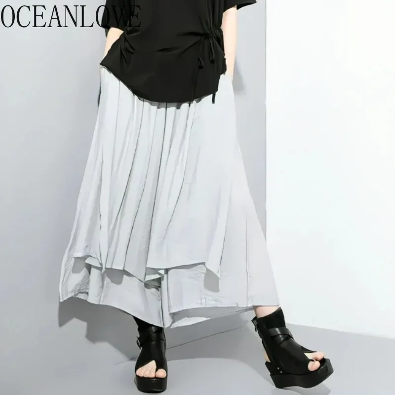 

OCEANLOVE Linen Ankle-length Pants Women Solid Irregular Spring Summer Thin Pantalones De Mujer Fashion Vintage Loose Trousers