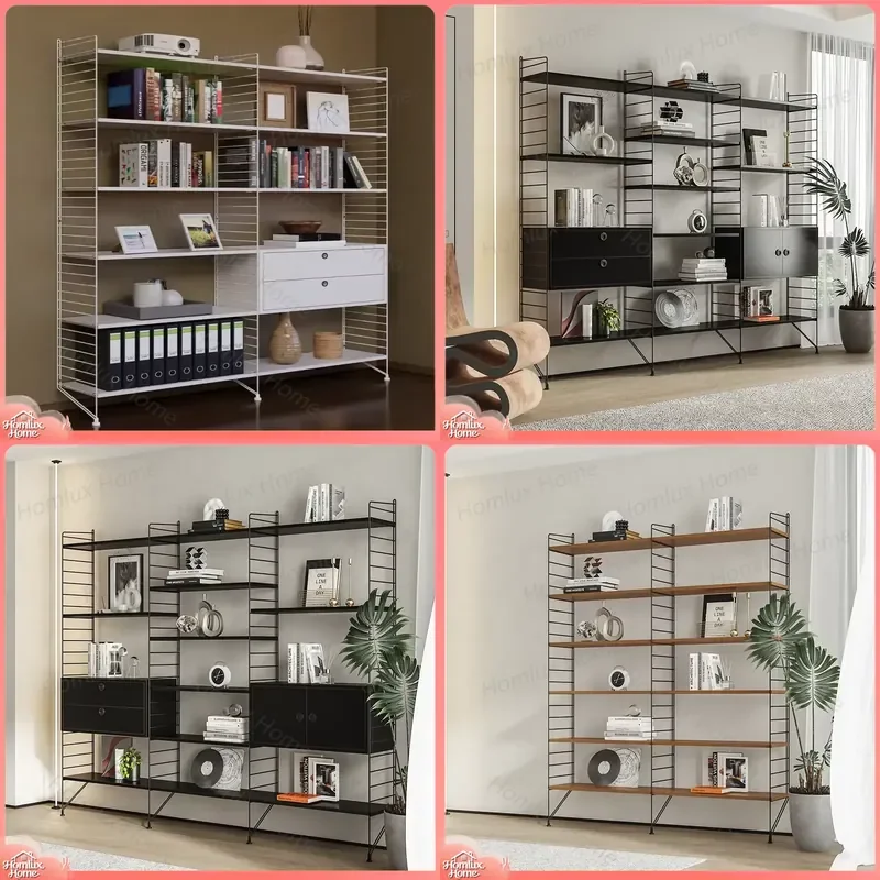 Nordic Wall Mounted String Shelf Adjustable Layered Baffle Bookshelf Display Shelf Multifunctional Storage Rack Floating