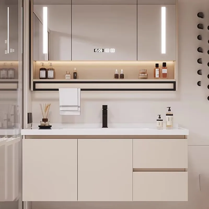 المرحاض خزانة حمام بسيطة حوض غسيل خزانة حمام خشبية حديثة منظم Led Meuble Salle De Bain Rangement الأثاث