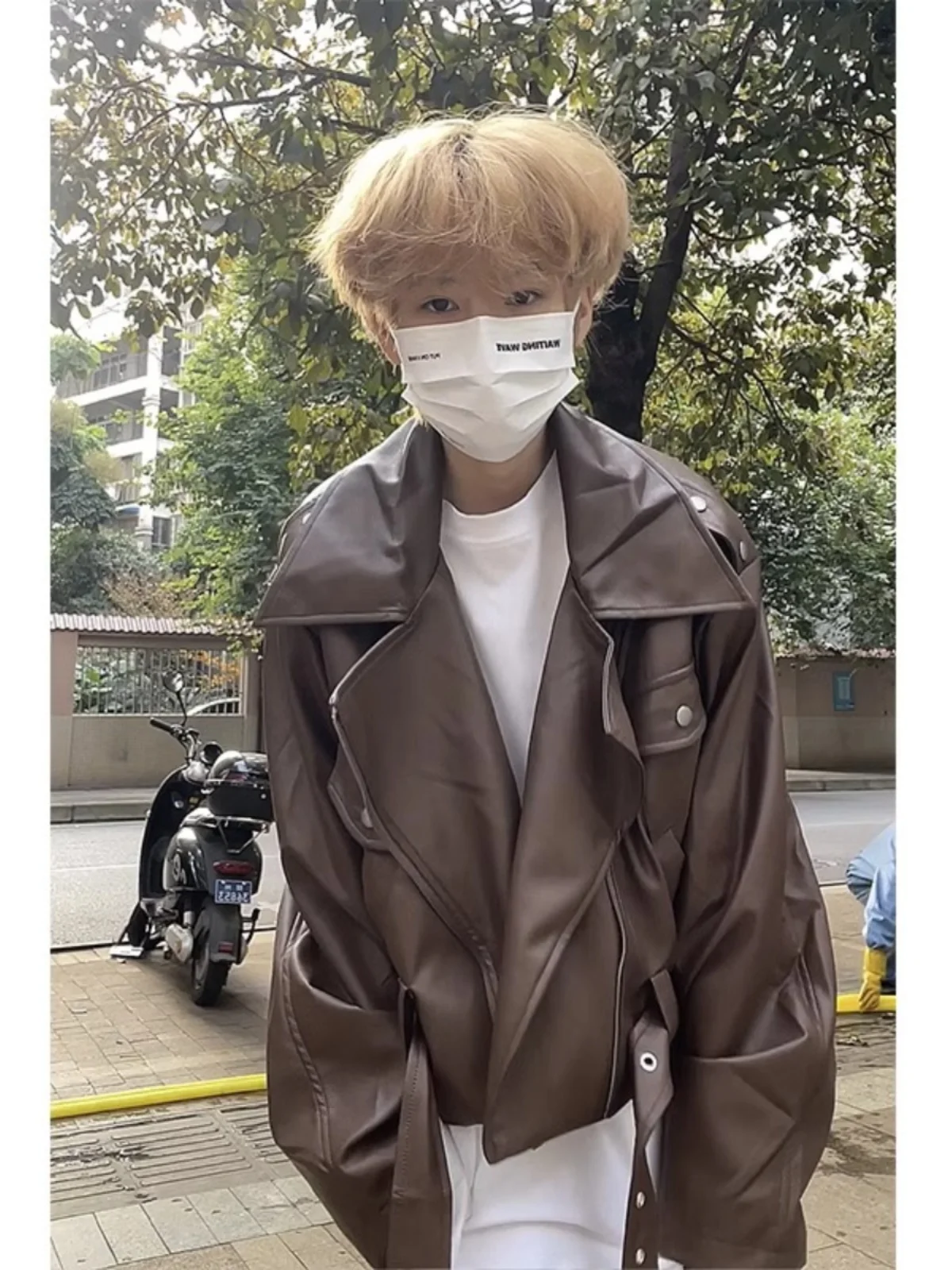 

Brown ort Motorcycle Jaet Men's Autumn Winter American Retro Padded oulder High-End Feel ort Coat Youth Vitali Sle