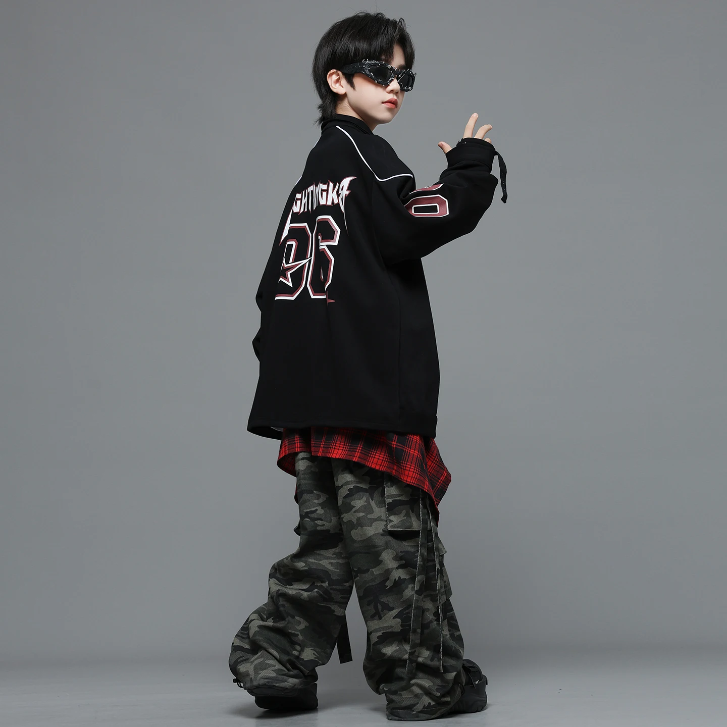 Hip hop meninos graffiti camisa camo calças de carga calções de dança de rua meninas k-pop streetwear crianças jazz conjunto crianças traje