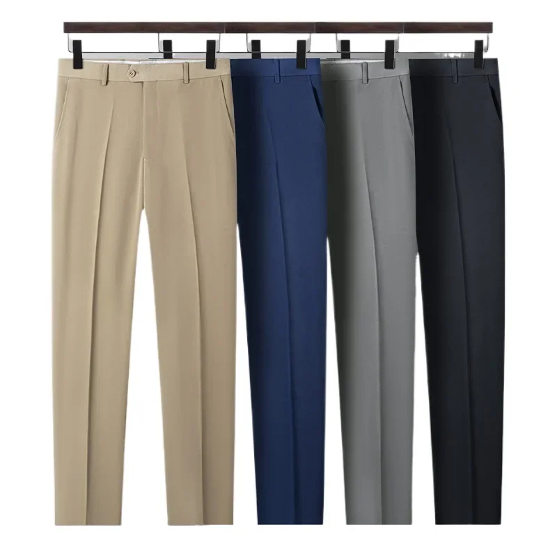 2024 High Quality Solid Color Light Business Casual Pants for Men, Four Seasons Six Color Vertical Feel with Seam Formal Pants