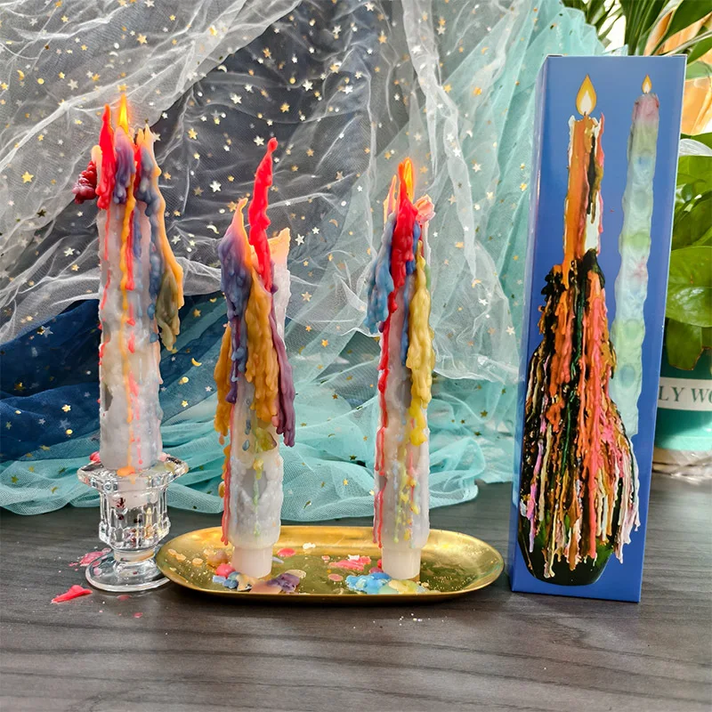 Colorful tear drop candles for home use, romantic candles for dinner, long candles for weddings, celebrations, colorful atmosphe