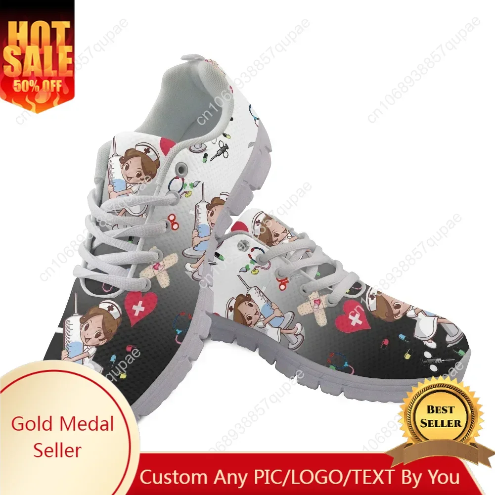 

Gradient Nurse Shoes Women Breathable Sneakers Lovely Cartoon Nursing Print Casual Lightweight Flat Lace Up Footwear