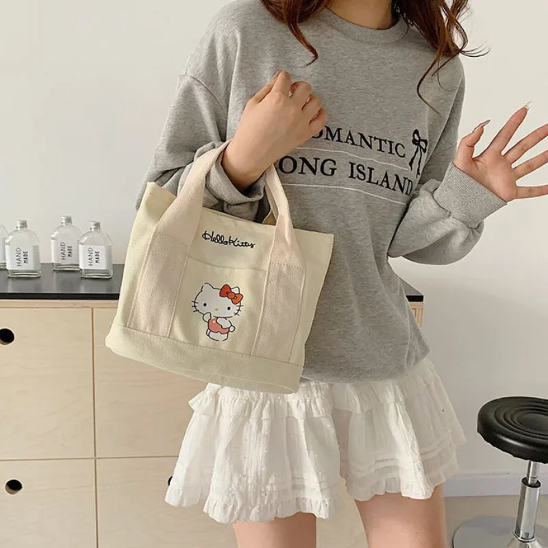 كارتون لطيف حقيبة يد جديدة سعة كبيرة حقيبة قماش قنب المرأة عادية صغيرة مربعة حقيبة كورومي الغداء حقيبة