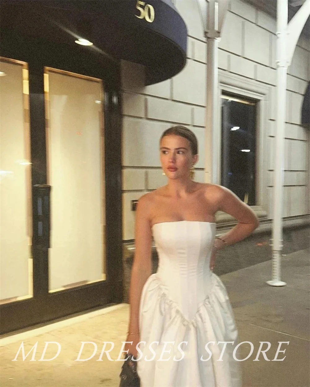 MD-Robe de mariée trapèze plissée, longueur au sol, simple, blanc, femme mariée, quel que soit CasTrio, personnalisé, occasion formelle, 2025