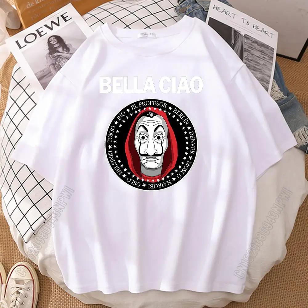 2024 Summer Bella Ciao Banknote House Cotton Men's Tshirts Street Soft T-Shirt Sport Slim T-Shirts Style Loose Mens Short Sleeve