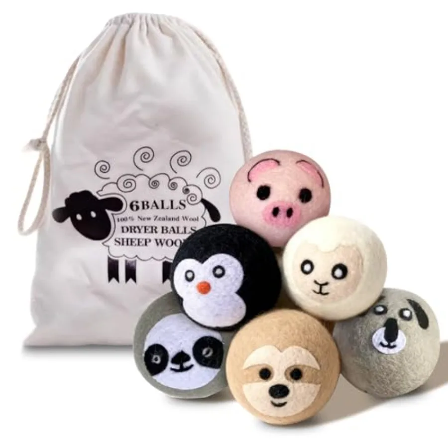 

Natural Wool Dryer Balls XL 6-Pack - 100% New Zealand Wool, Reusable Eco-Friendly Fabric Softener, Reduces Wrinkles, Static and