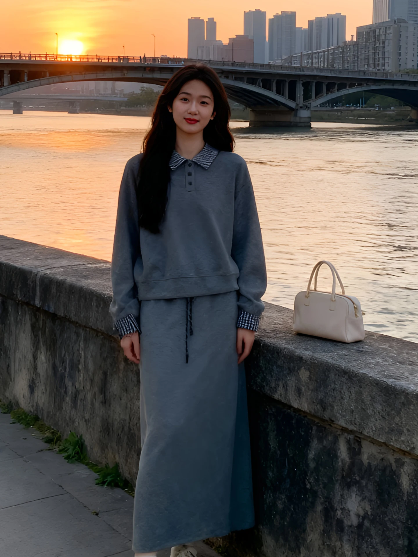 

Striped Shirt And Sweatshirt Half Skirt Two-Piece Set Spring Autumn plus Size Fashionable Elegant Slimming Skirt Suit