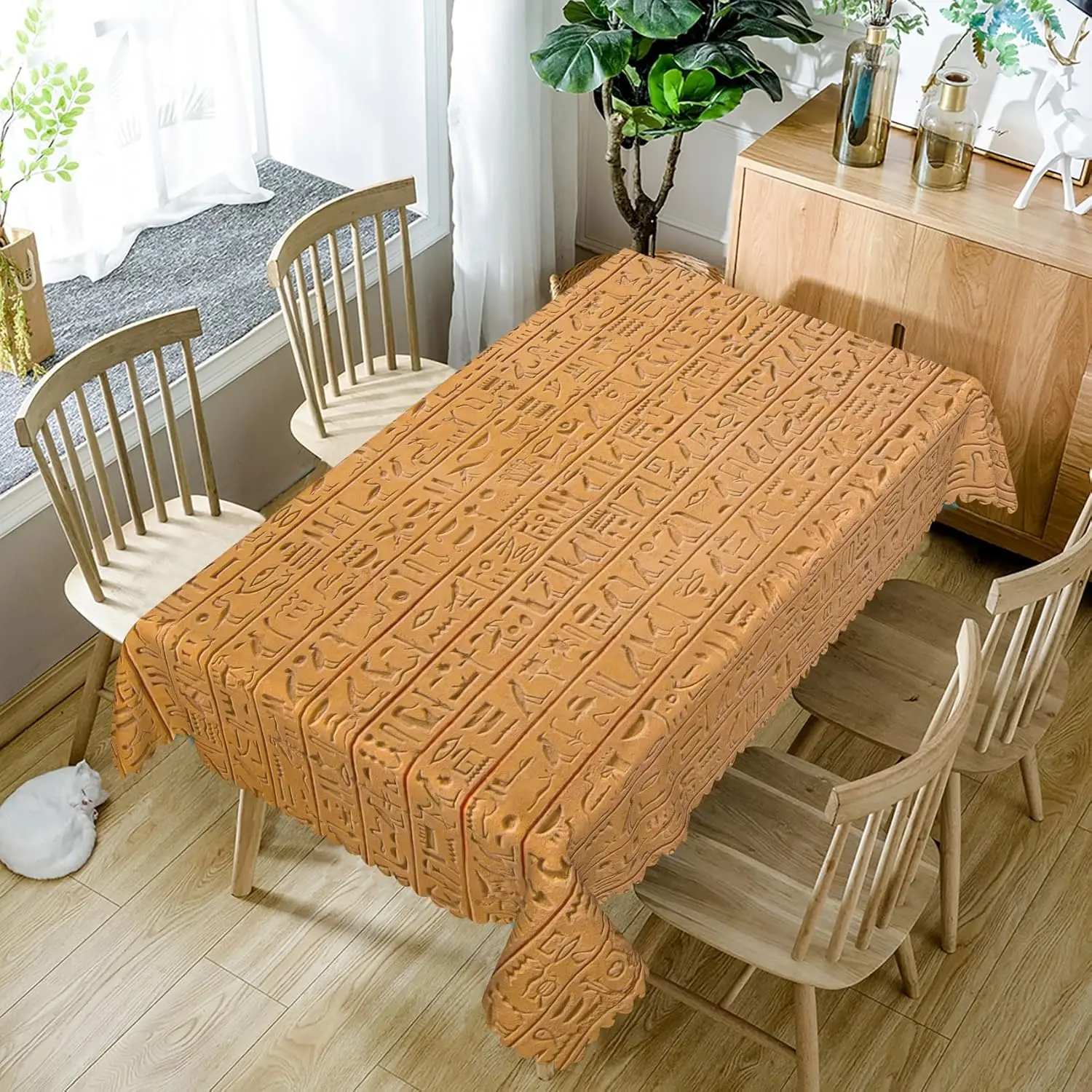 2D Printing Egyptian Hieroglyph Rectangle Tablecloth Table Decor Reusable Ancient Egypt Kitchen Dining Tablecloth Party Decor