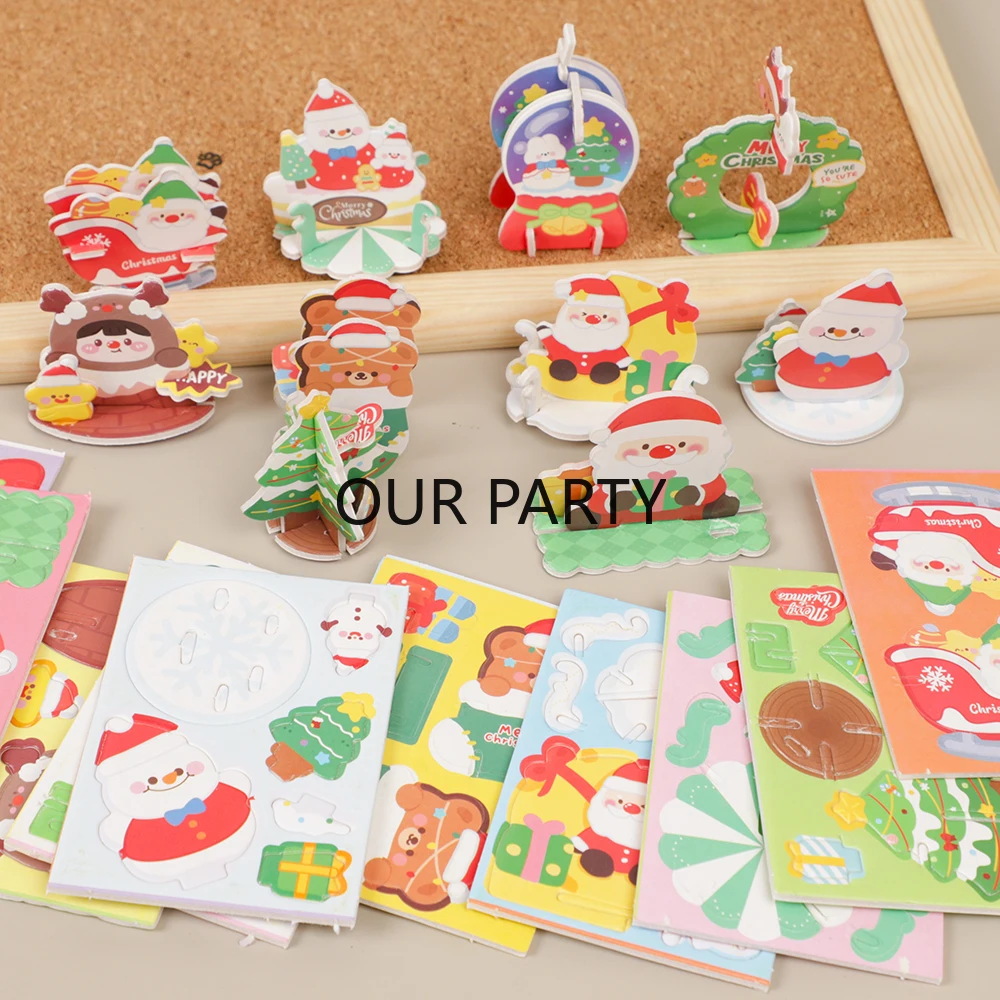 30Pcs Cute Mini Santa Claus Snowman 3D Paper Jigsaw Puzzles Educational Toy for Kids Christmas Party Favors Kindergarten Gifts