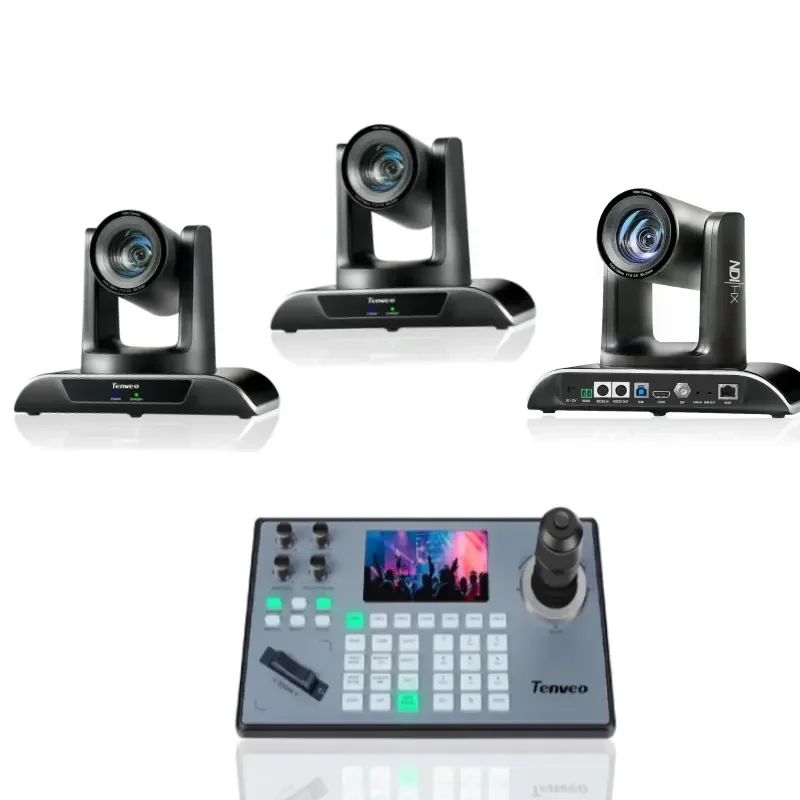 

2024 Hot Sales Tenveo Conference System NDI 30X USB3.0/HDMI/RJ45/SDI Auto Tracking Camera And PTZ Controller Joystick Keyboard