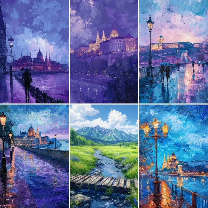 

DIY Full Diamond Painting Purple City Mosaic Adult Dot diamond cross stitch set living room bedroom decorative painting