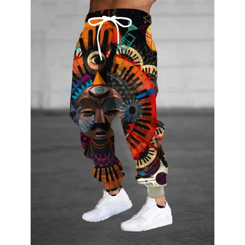 

Men's retro Egyptian totem rune 3D printed casual pants with drawstring for warmth and tight sports pants