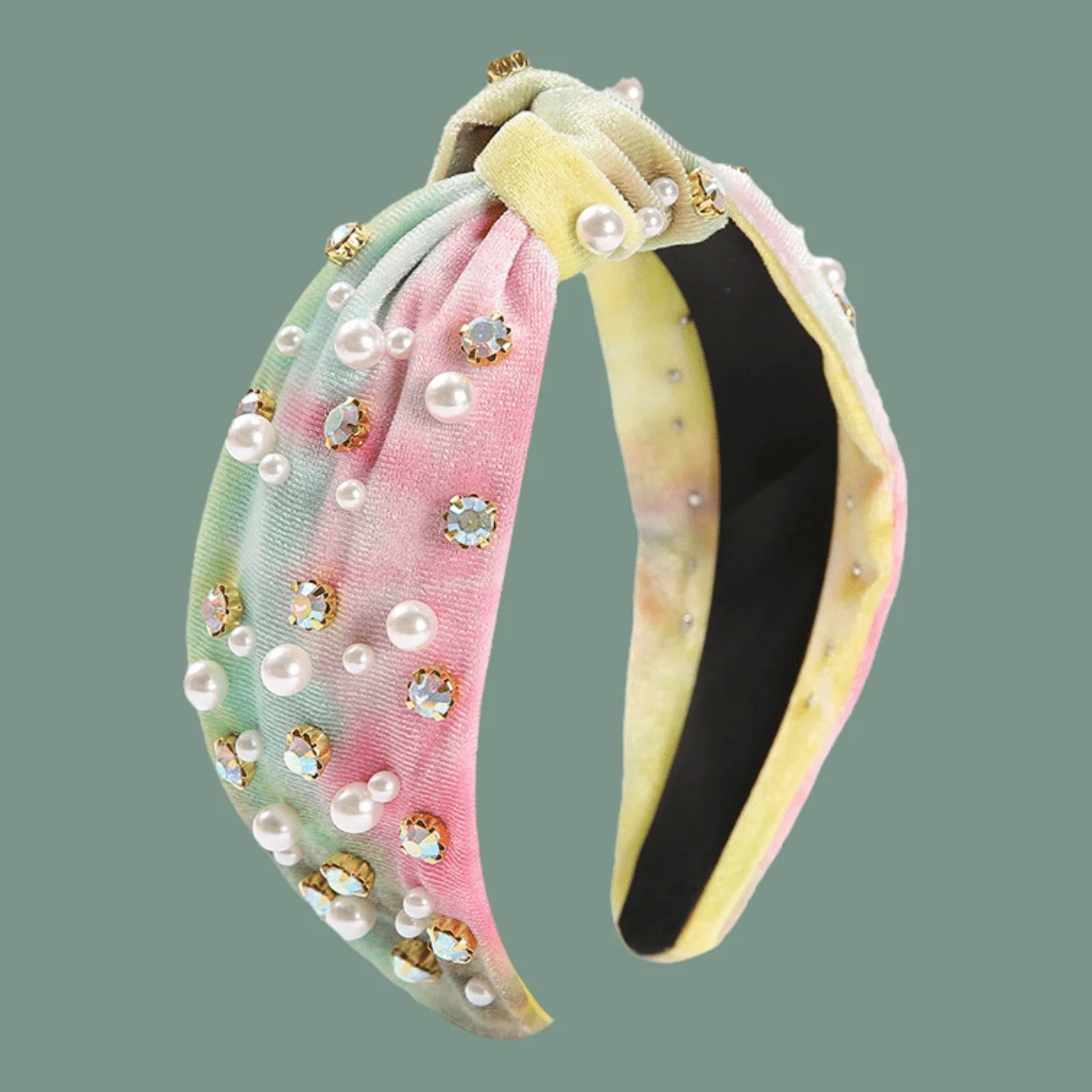 

Candy Color Tie-Dye Headband Rhinestone Crystal Pearl Hair Hoop for Women Girls Sweet Versatile Hair Accessories