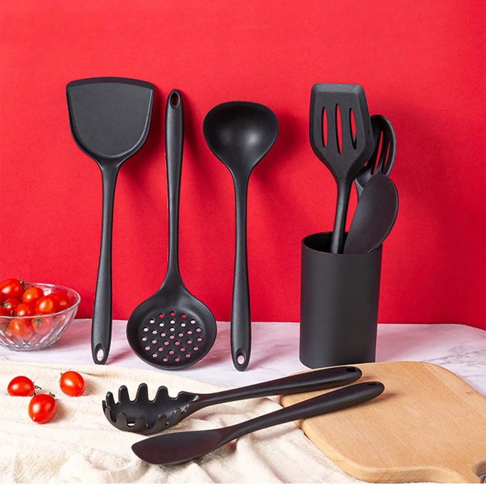 Black Silicone Cooking Utensils Set Non-Stick Pan Baking Tools Kitchenware Slotted Turner Spatula Spoon Food Tongs Kitchen Kit