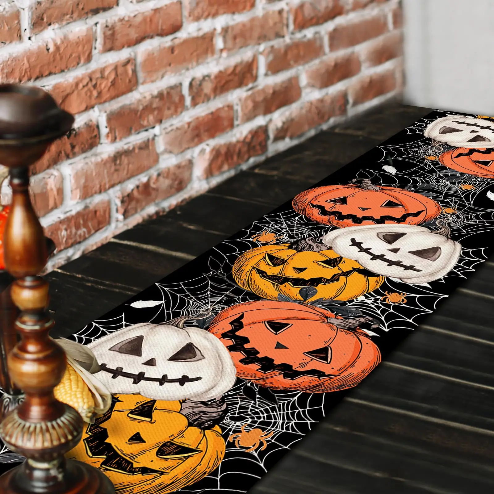 Halloween Pumpkins Grimace Table Runner Halloween Placemats Table Runner Seasonal Fall Table Mats for Party Kitchen Dining Decor