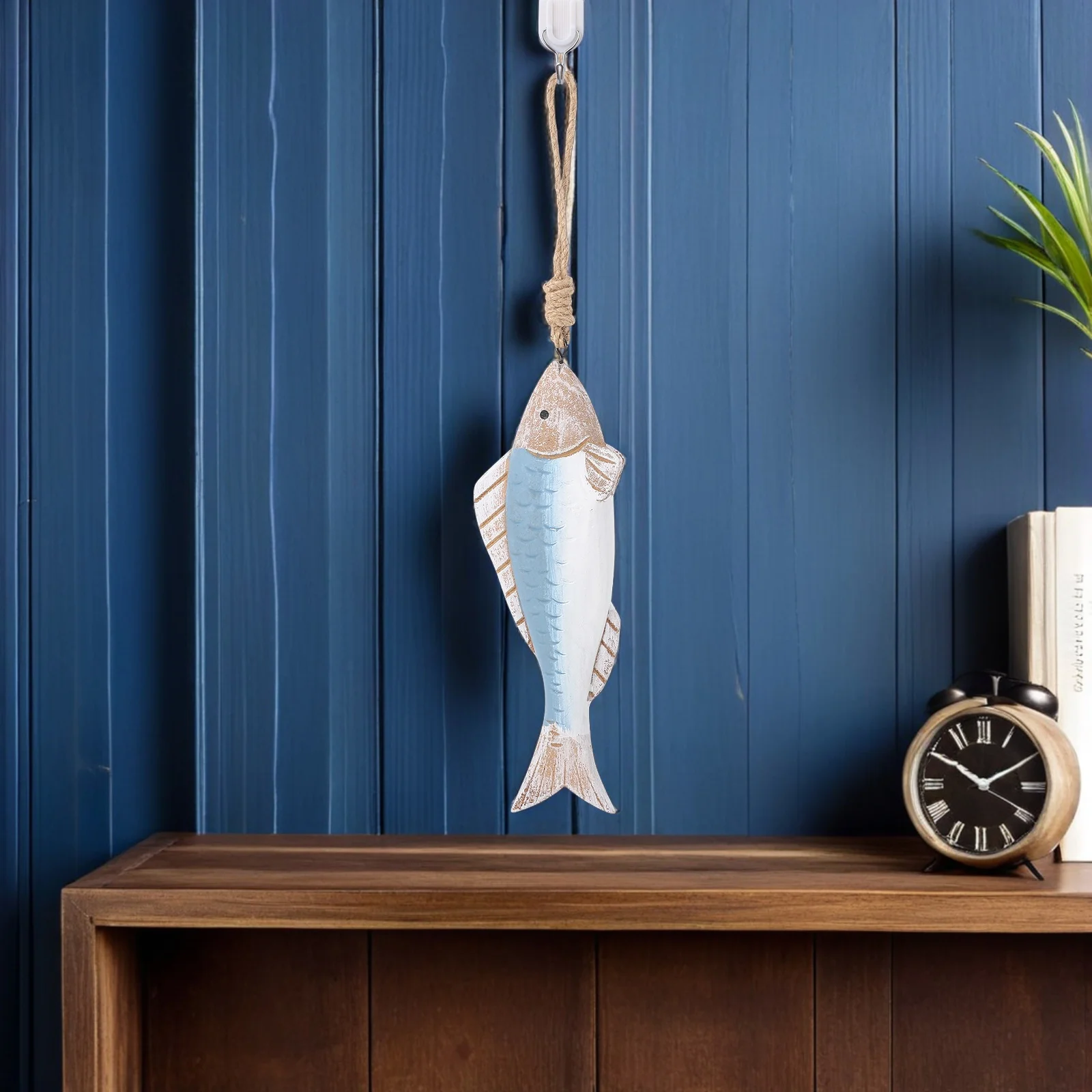 

Wooden Fish Wall Hanging Hand Carved Mediterranean Nautical Decor Rustic Ocean Sculpture Beach Home Art