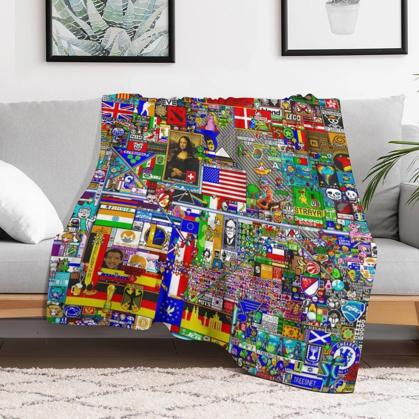 Reddit /r/Place Final Canvas Throw Blanket Retros Bed linens Beach Blankets