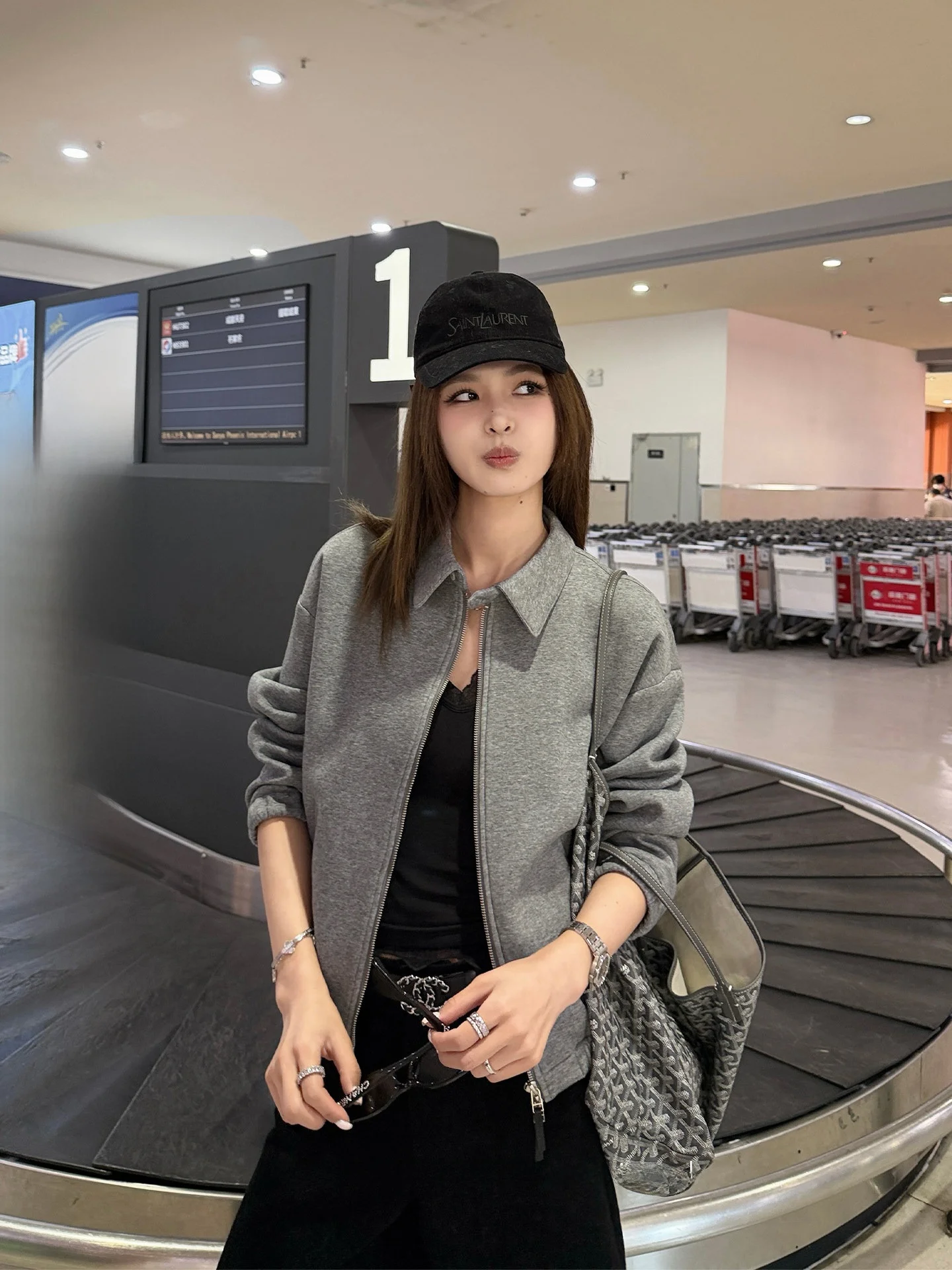 

Xzichic Women's Workwear Jacket Double Zipper Leather Collar Oil Cotton Polyester Blend Short Coat Spring Fashion