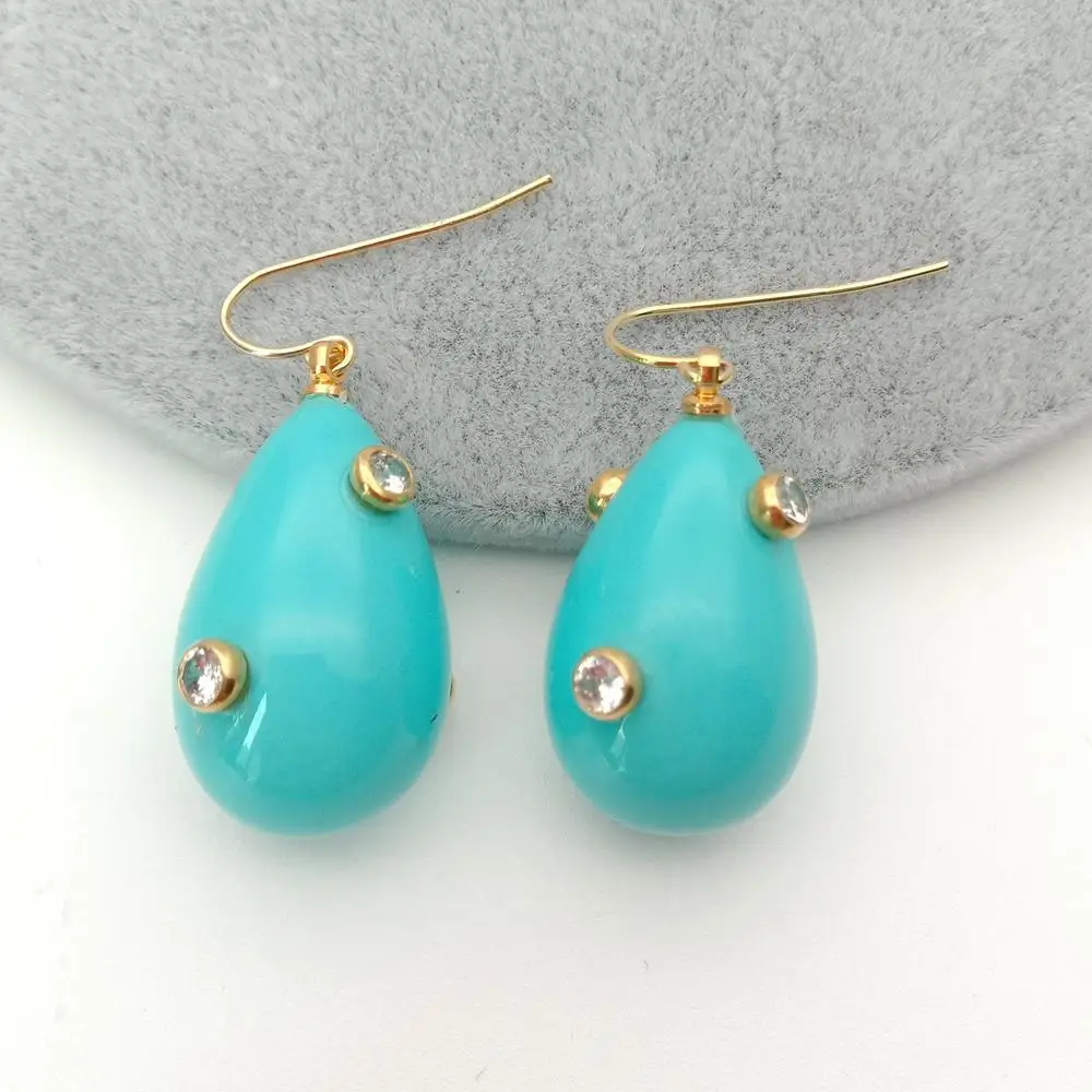 Blue Teardrop Sea Shell Pearl Cubic Zirconia Pave hook Earrings cute dangle earrings Fashion Womens Trendy Simple Hook Earring