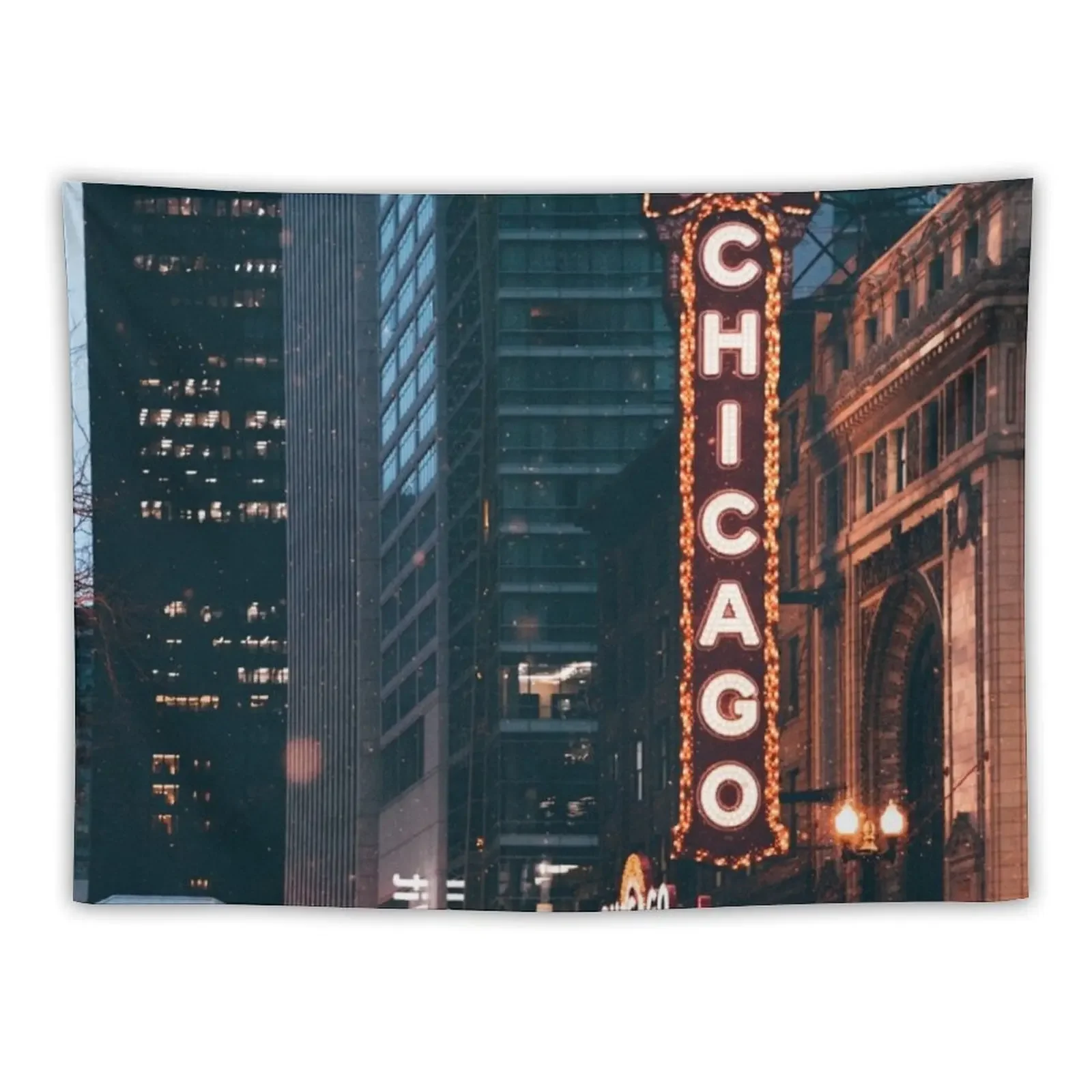 

Chicago Illinois Neon Sign At Night Tapestry Cute Decor Tapete For The Wall Tapestry