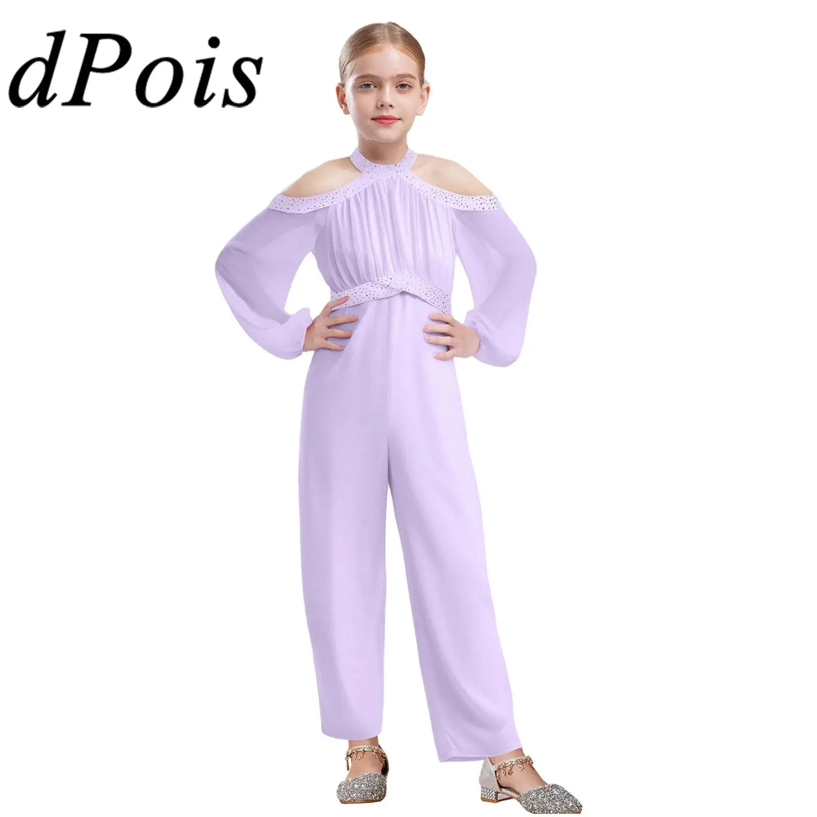

Kid Girls Elegant Party Ruched Chiffon Jumpsuit with Belt Rompers Children's Long Pants Jumpsuits Halloween Festival Costumes
