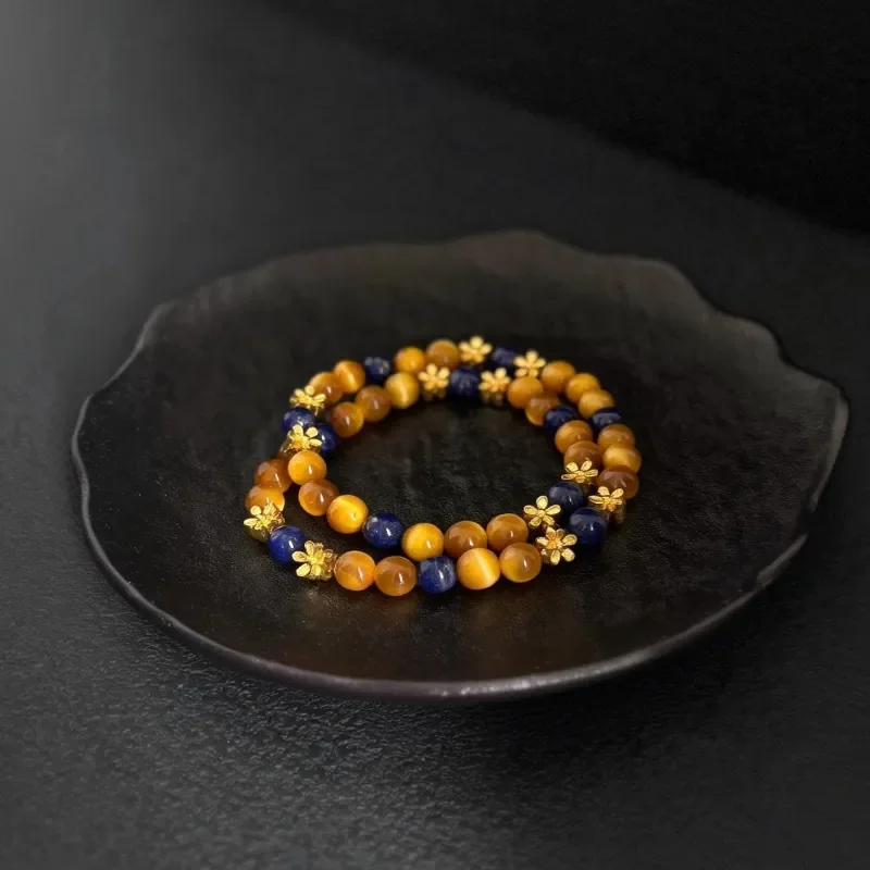 Late Tang Gui · New Chinese-style natural lapis lazuli tiger's eye stone bracelet women's natural stone beaded high-end