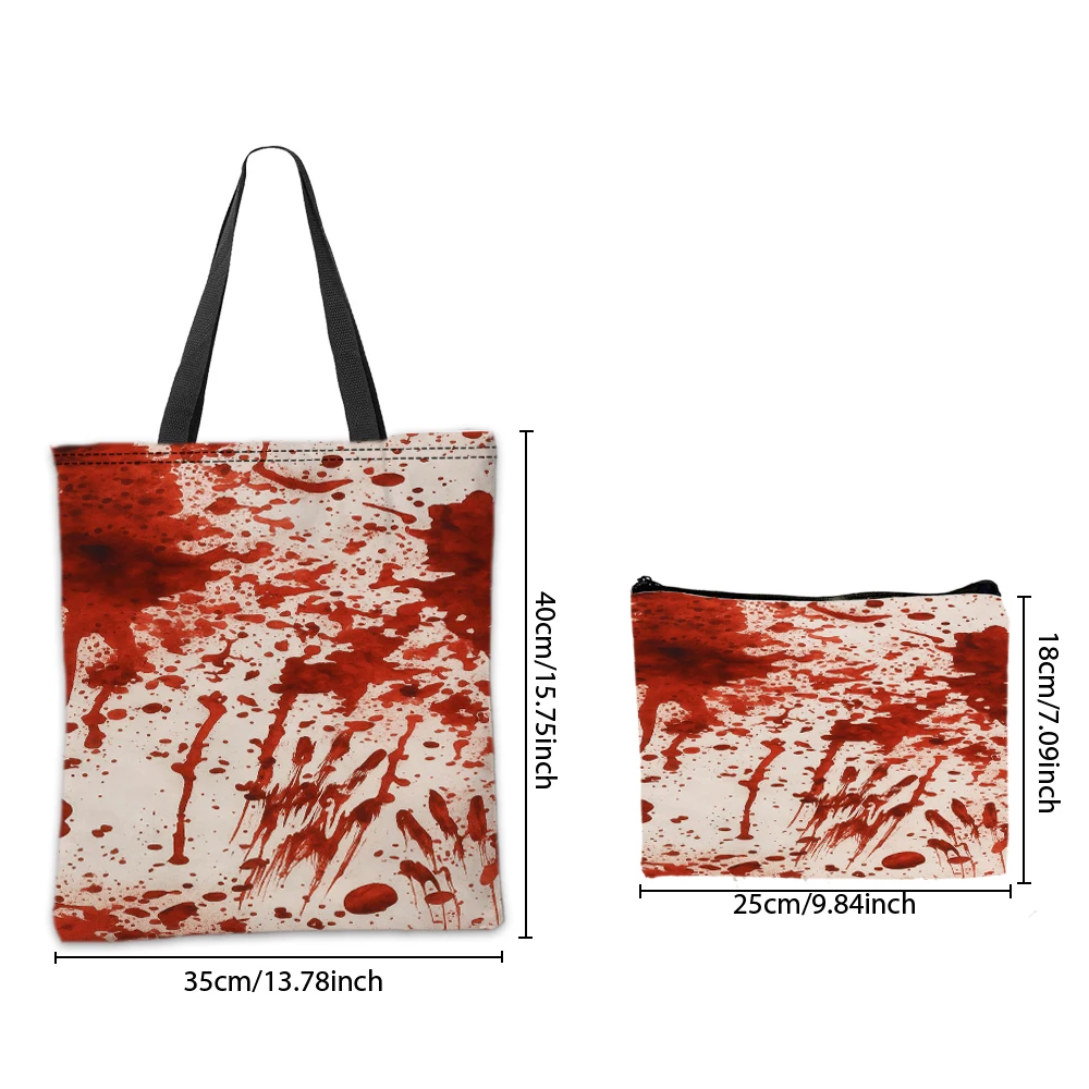 Halloween Horror Blood Splatter Tote Bag Makeup Pouch Practical Combination Shopping Storage Bag Fantasy Style Handbag