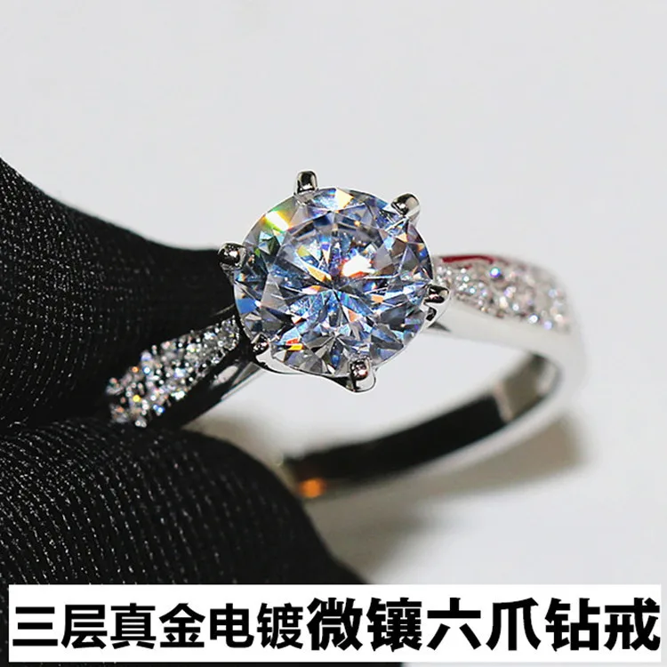 925 Sterling Silver Cross Mirror Classic Six Claw Ring Platinum Plated Zircon Women s Luxury Jewelry Gift For Special Occasions