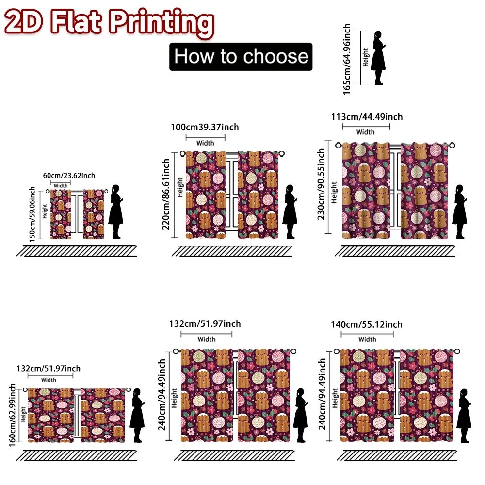2D flat printing 2pcs Trend Christmas Curtains Christmas Gingerbread Figures Beautiful and stylish, 100% polyester fiber Party &