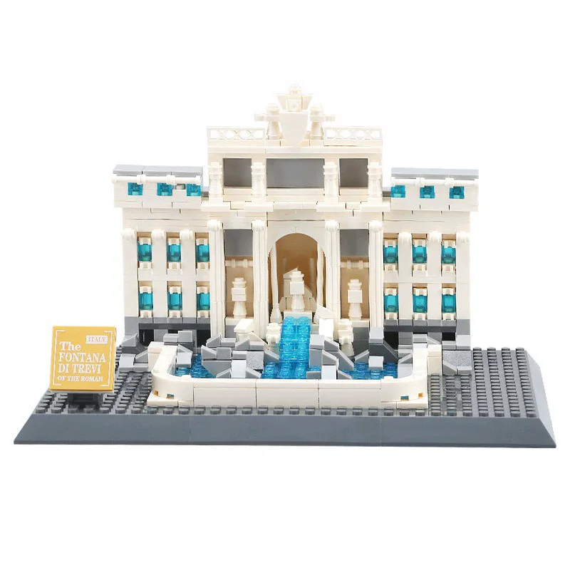 667PCS Trevi น้ําพุโรมัน Fontana Di Trevi Building Blocks World สถาปัตยกรรมอิฐอนุภาคขนาดเล็กประกอบอิฐรุ่น