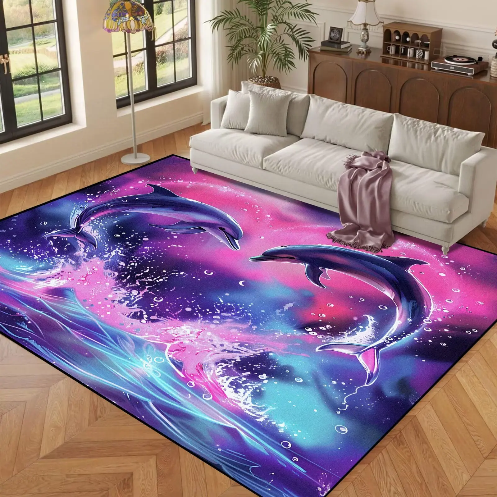

Dolphin Rugs for Bedroom Girls Lovers Living Room Hallway Entryway Dorm Valentine's Day Purple Carpets Floor Mat Indoor Doormat