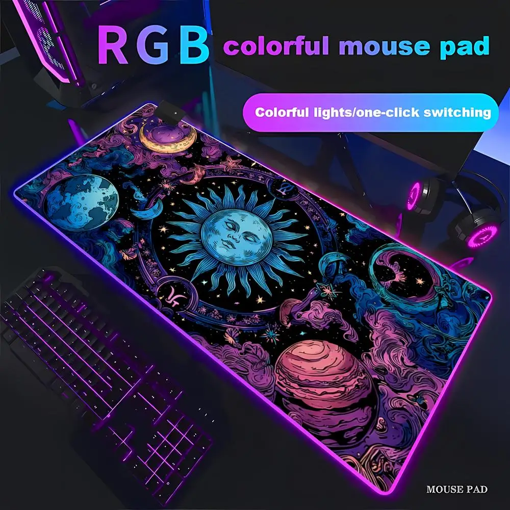 

HYBXAXC Fantasy sun element design Magic Card Gamin Mouse Pad Animation Games RGB Gaming HD Gamer LED PC Computer Non-slip Decor