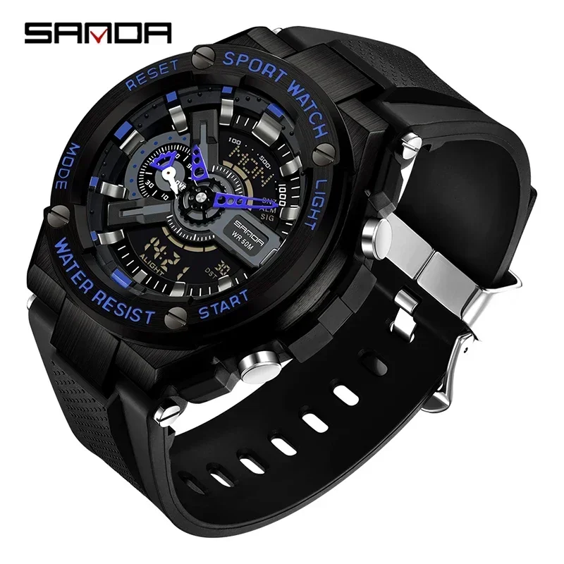 

SANDA 3170 mens watches rubber New Handlift Light Korean Edition Multi functional Sports Waterproof and Shockproof Alarm Clock