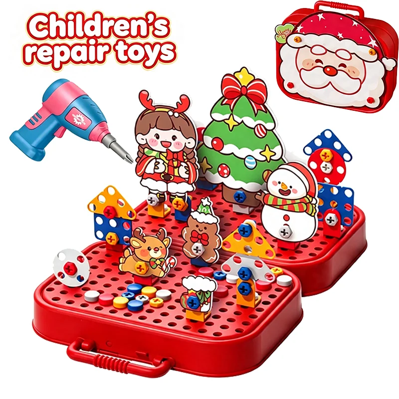 Kids Tool Set Toys Electric Drill Screw Nut 3D Puzzle Pretend Play Repair Christmas Storage Case Educational Construction Toy