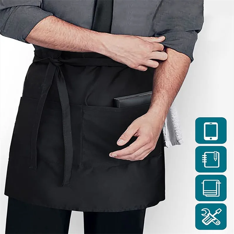 Universal Unisex Half Bust Bib Apron Restaurant Kitchen Coffee Tea Shop Waitress Chef Uniforms Waist Short Apron With Pockets