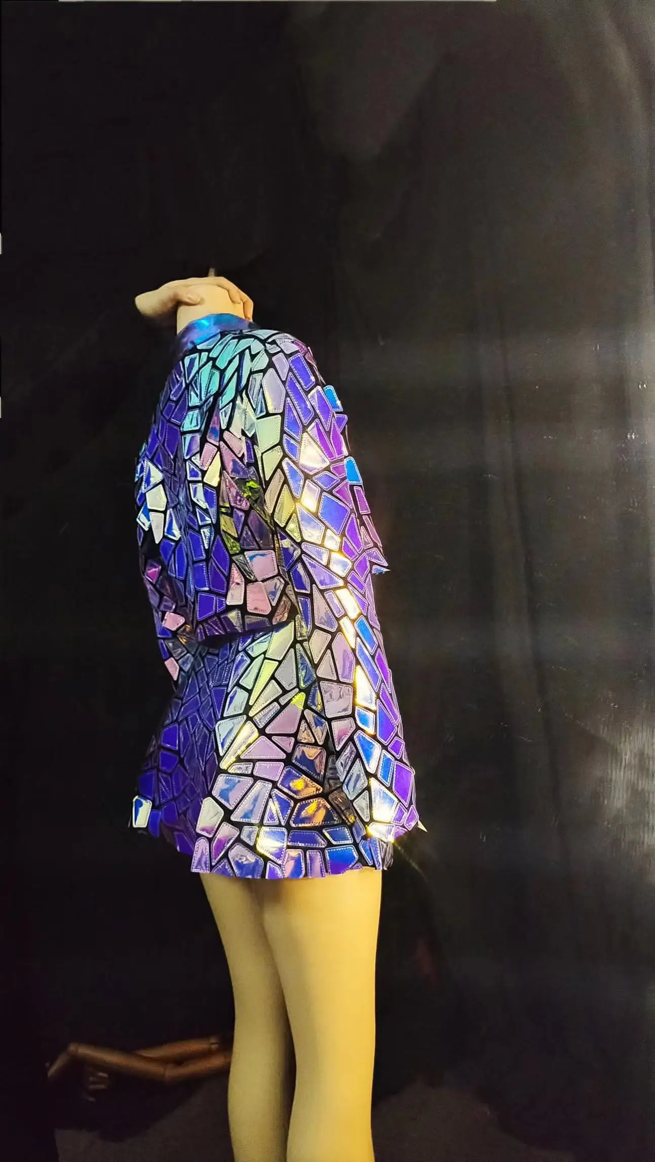 الليزر مرآة الترتر جديد سترة فستان قصير 3 قطعة النساء حفلة عيد ميلاد حفلة موسيقية تظهر زي المغني راقصة بار ملهى ليلي المرحلة ارتداء #5