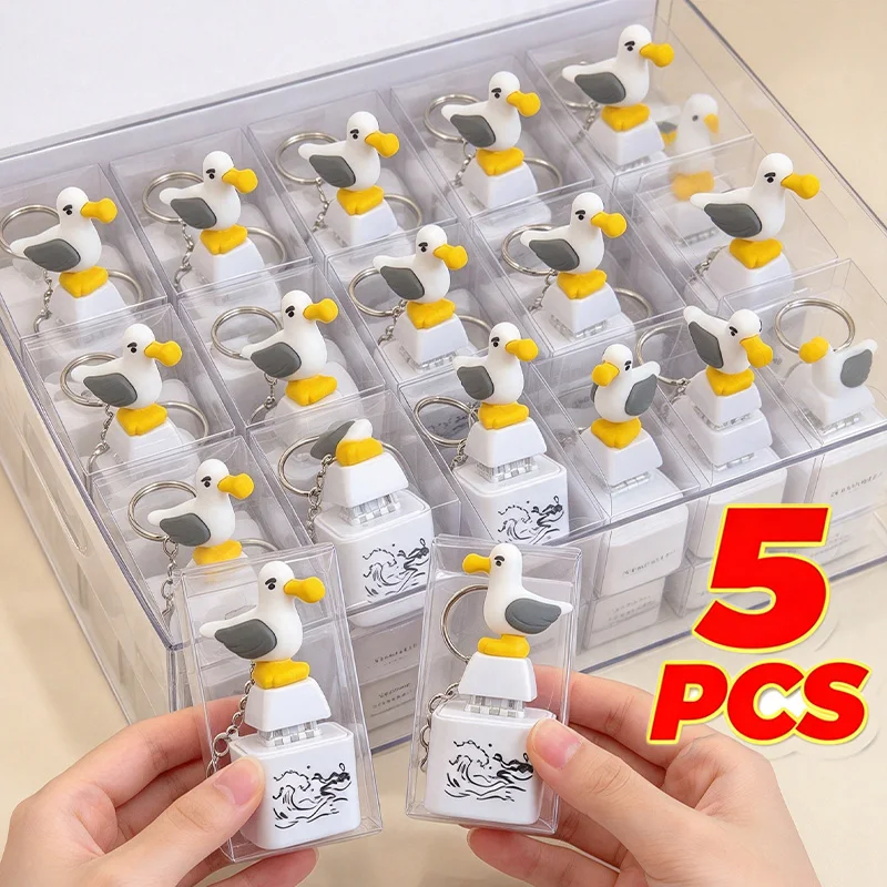 1/5pcs Anti-Stress Fidget Button Mine Bird Voice Toy Pendant Keyring Keyboard Decompression Sound Little Seagull Duck Key Chains