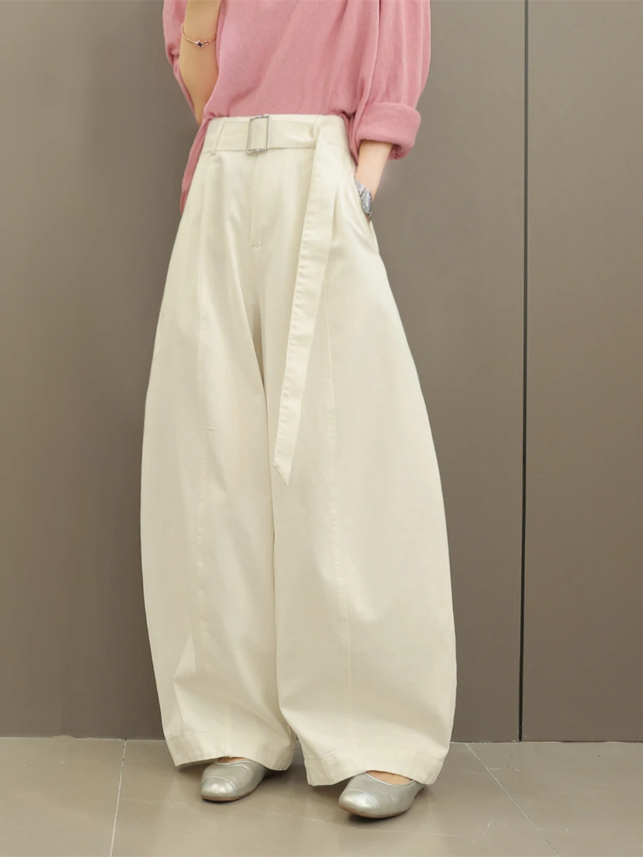 

Брюки с высокой талией и широкими штанинами, прямого кроя, фасона «баллон», женские, свободные, хлопковые, с поясом, повседневные, весна 2026, модные