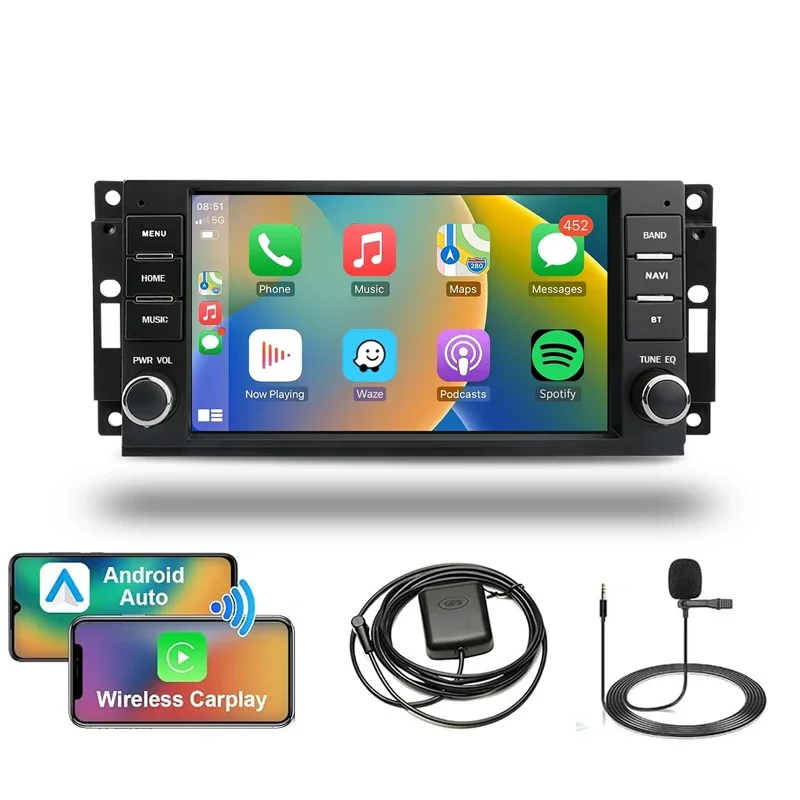 For 2Din Car android Stereo GPS Player Ram Challenger Jeep Wrangler JK Head Unit Single Radio BT carplay multimedia