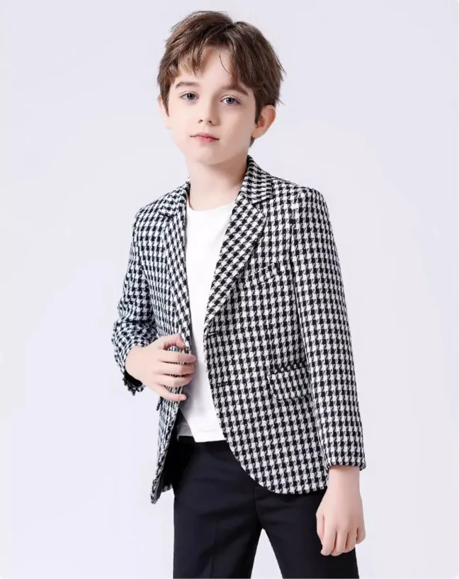 Children Houndstooth Jacket Pants Bowtie 3PS Photograph Suit Kids Birthday Party Dress Boys Wedding Brides Performance Party Set