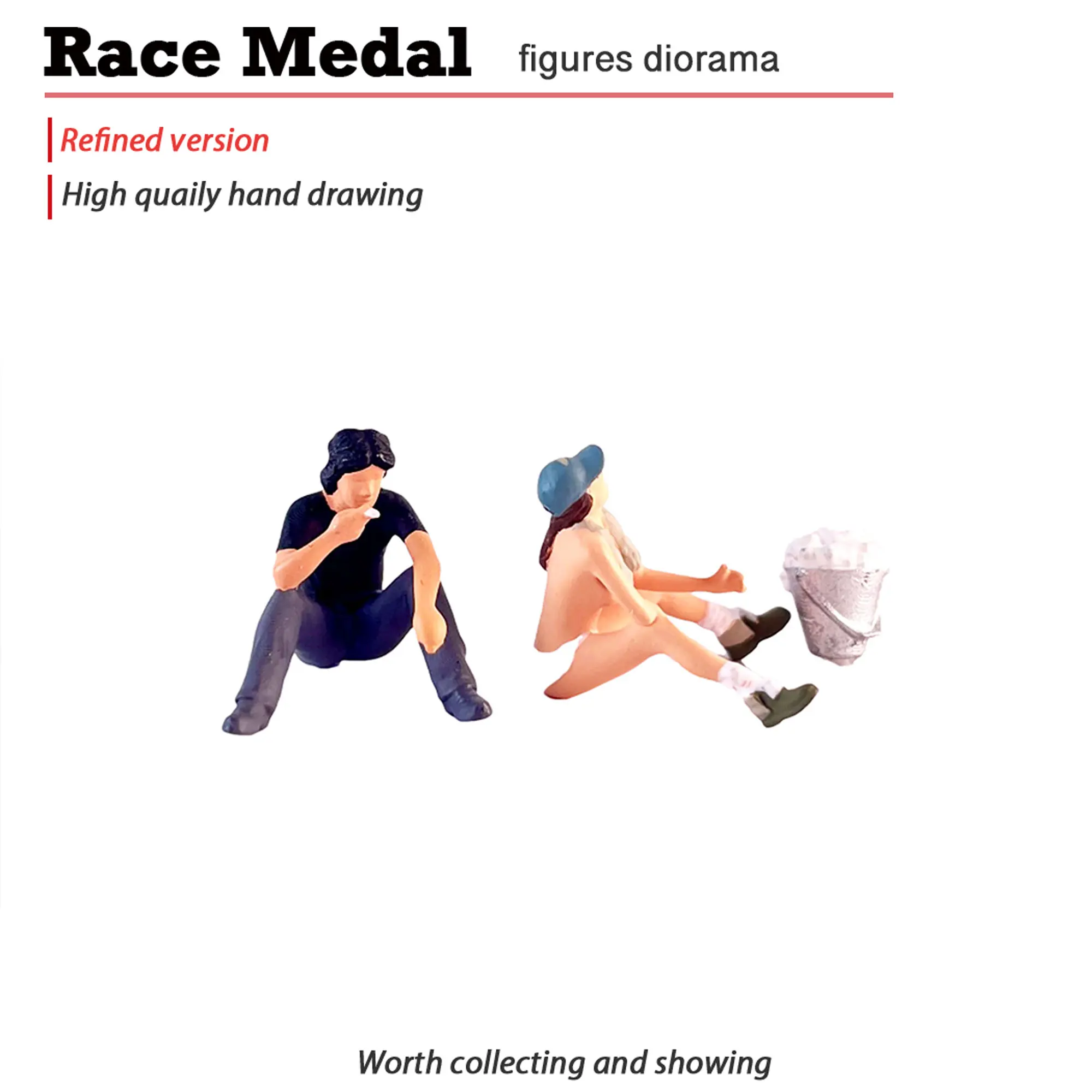 

RACE MEDAL 1:64 Action figure model smoking thinking male sitting on the ground fan sister micro patting mini man creative iron