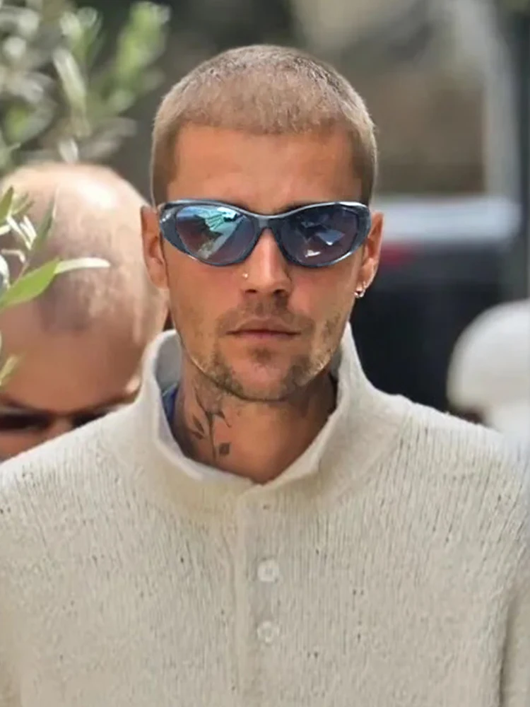 Justin Bieber's Same Style Oval Cat-Eye Sunglasses, High-End Blue Sunglasses Y2K