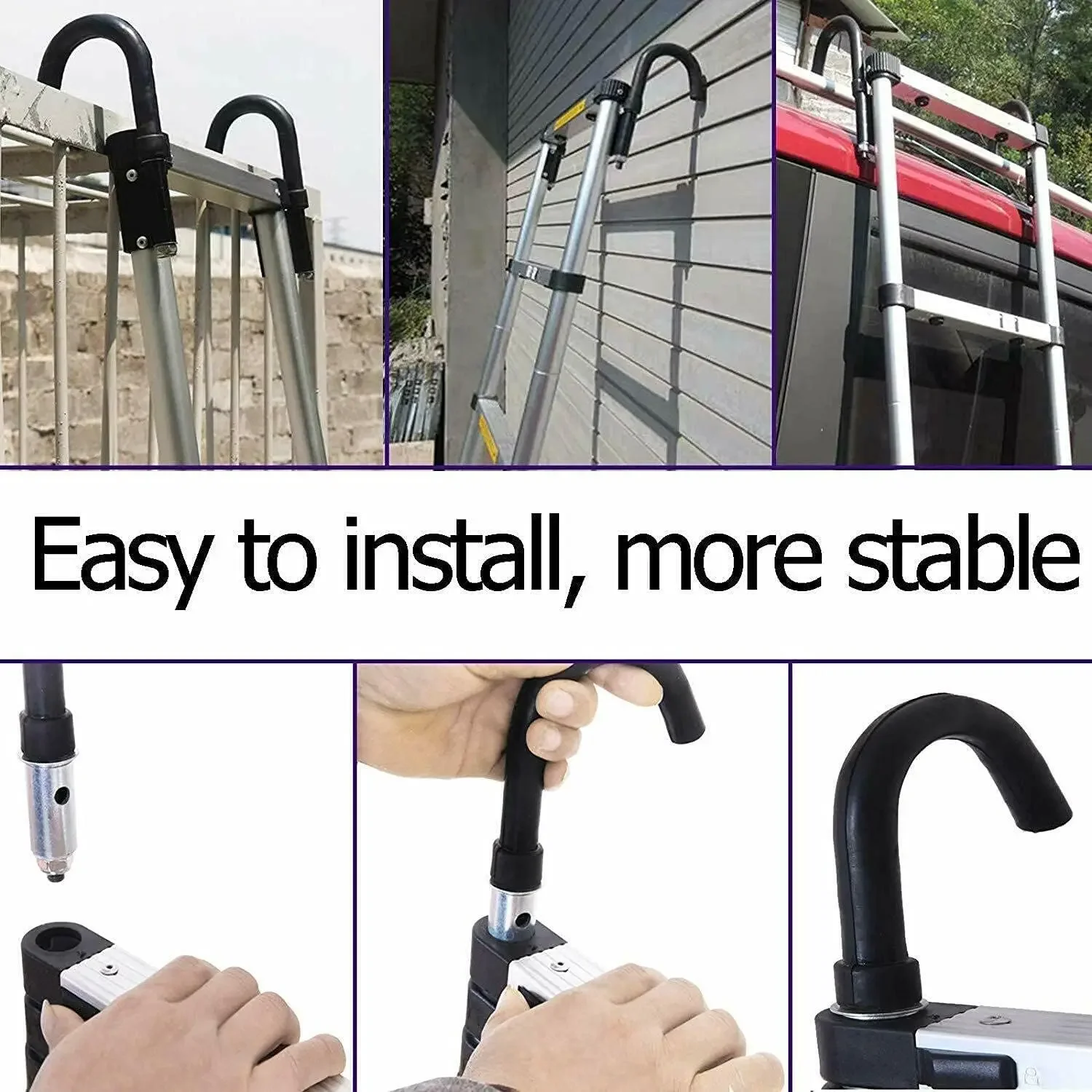 Aluminum Telescopic Extension Ladder Heavy Duty 20 Foot Portable Collapsible Multi Purpose 330 Pound Capacity Detachable Hooks view 6