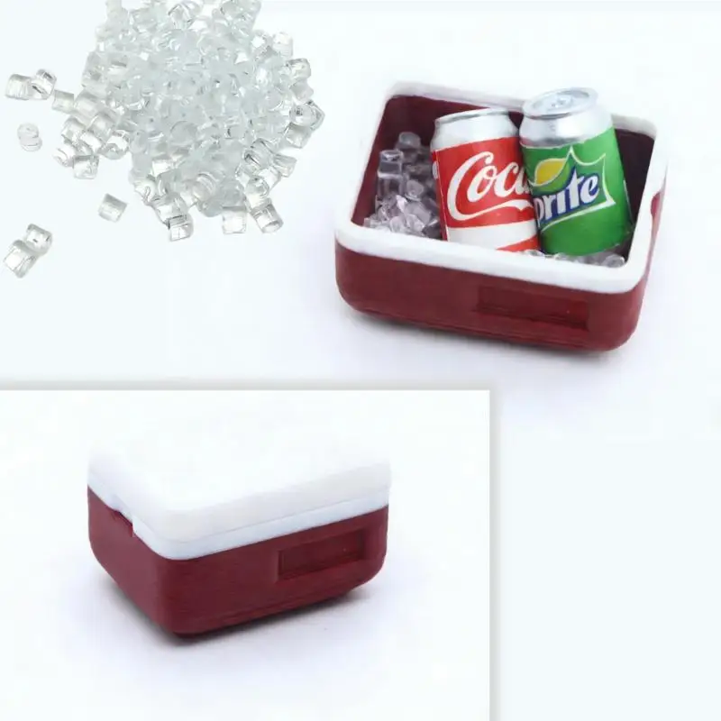 New 1 Set Summer Outdoor Scene Beverage Cooler Dollhouse Miniature Portable Refrigerator Box Simulation Ice Drink Kit view 6