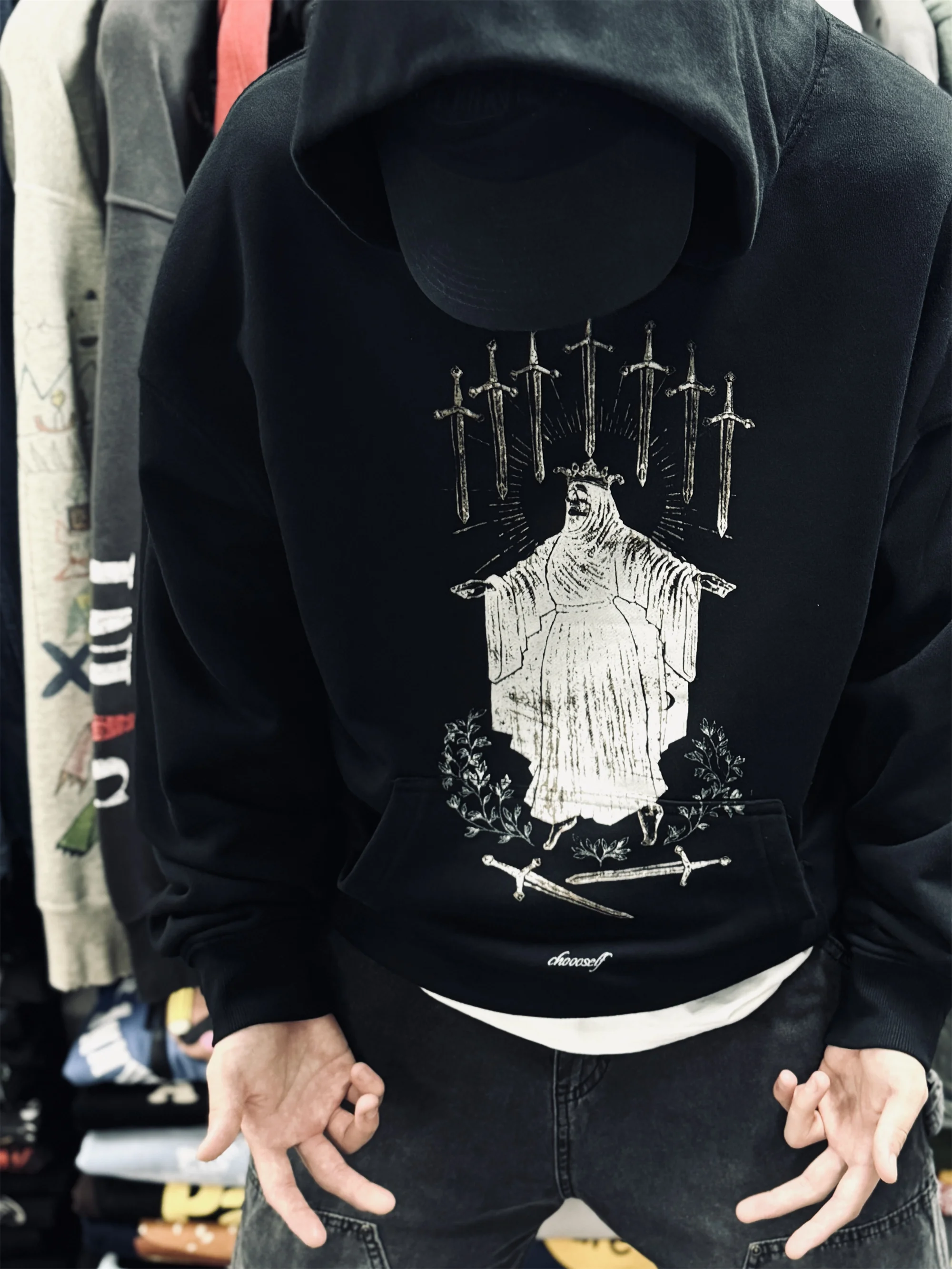 2024 New Vintage Retro Washed High-Street “Sword of Revenge” Print Quality Loose Oversized Hoodies Pullover Winter Autumn