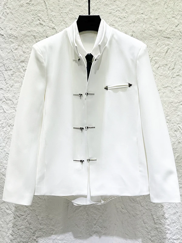 

New Chinese Sle Men's Suit Jaet with Stand Collar And Metal Bules Faionable Urban Casual Western Coat Spring Season