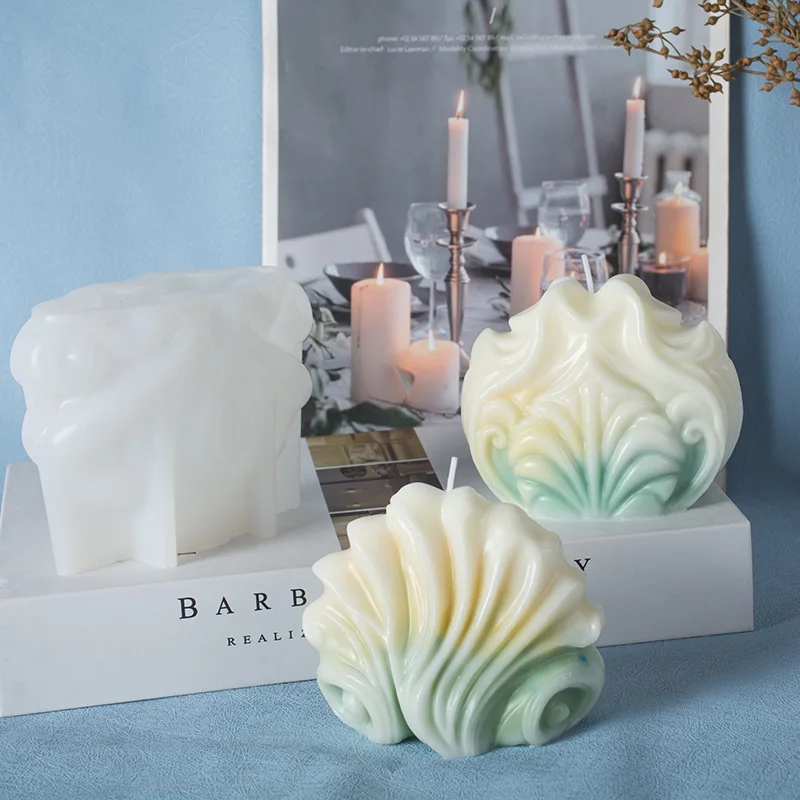Moldes de silicona para velas de concha de océano, concha a rayas ondulada hecha a mano, jabón de aromaterapia, Molde de resina, herramienta para